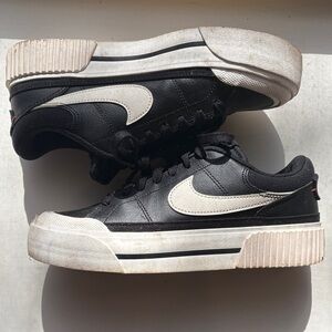 Nike Court Legacy Lift Black and White Platform Shoes.